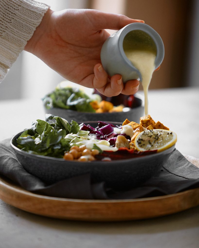 vegan superfood bowl with vegan mayo